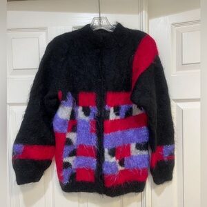 Vintage Unbranded Colorful Fluffy  knit Cardigan Sweater Jacket‎ Small
